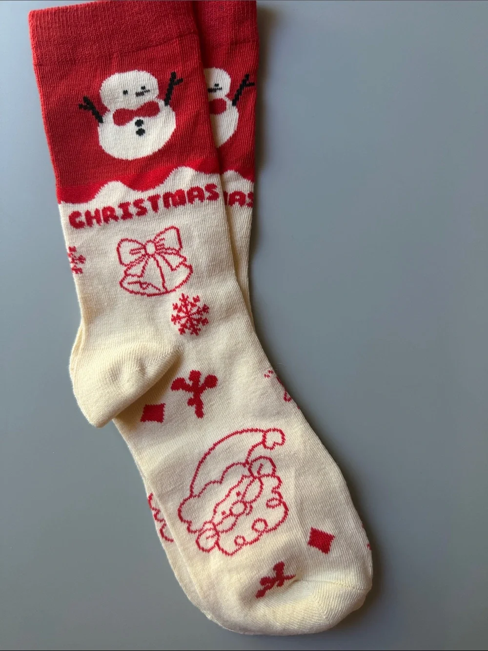 Christmas Snowman & Santa Crew Socks - Red & Cream- NWOT